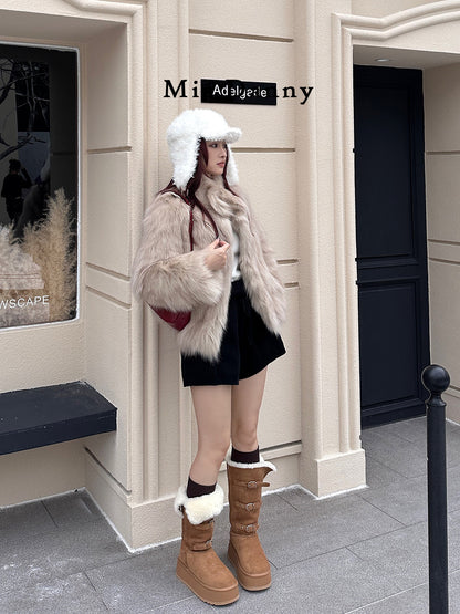 Fur Trim Metal Buckle Platform Knee-High Boots NA8762