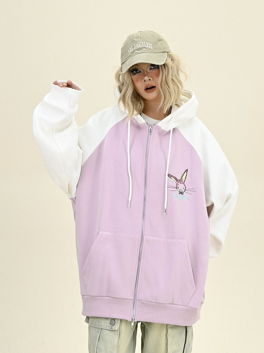 Oversize Rabbit Fleece Zipper Hoodie NA6297