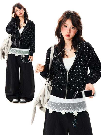 Polka Dot Zipper Hoodie NA9438