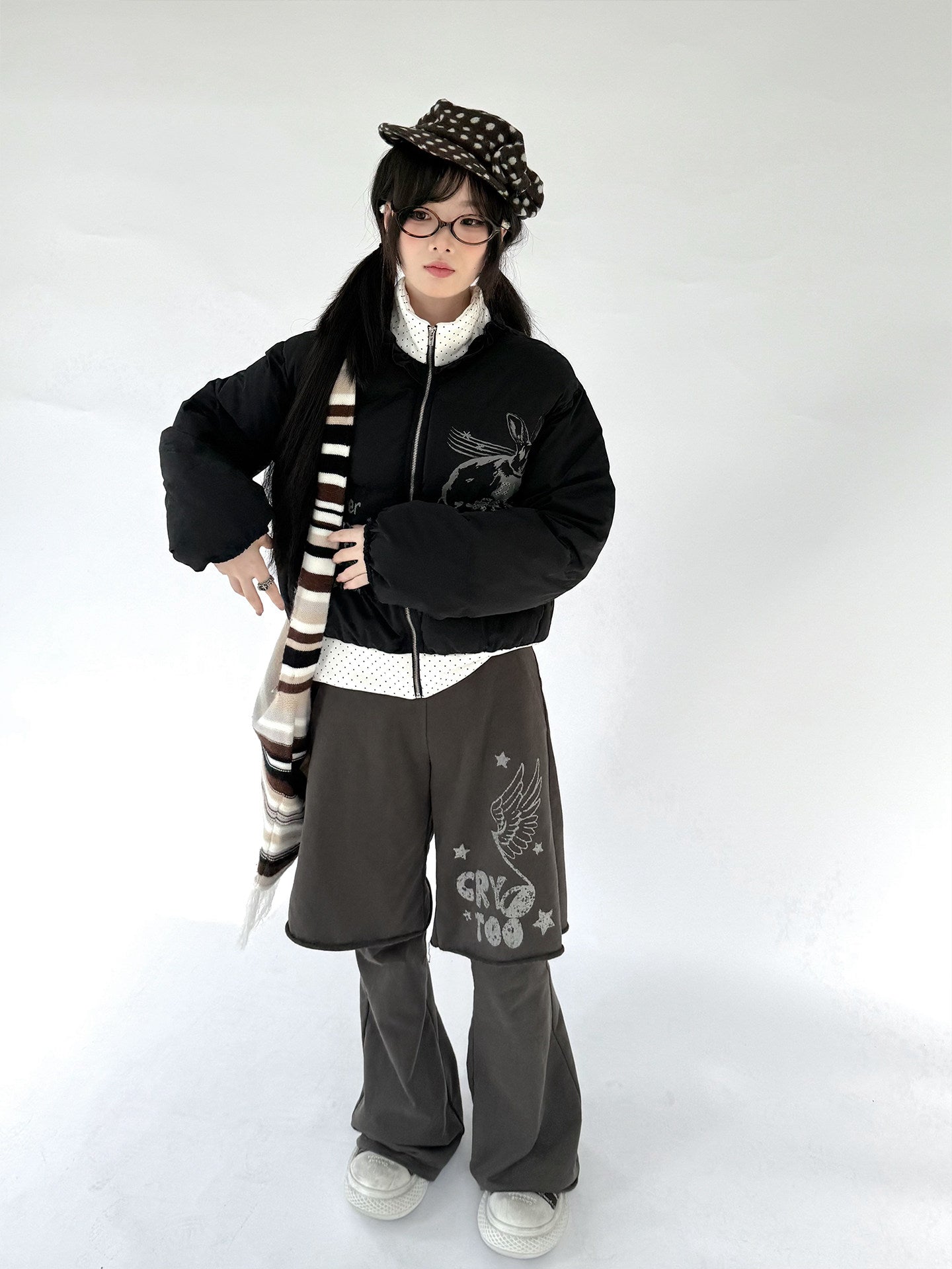 Fake Layered Half Flare Low Rise Pants NA9259