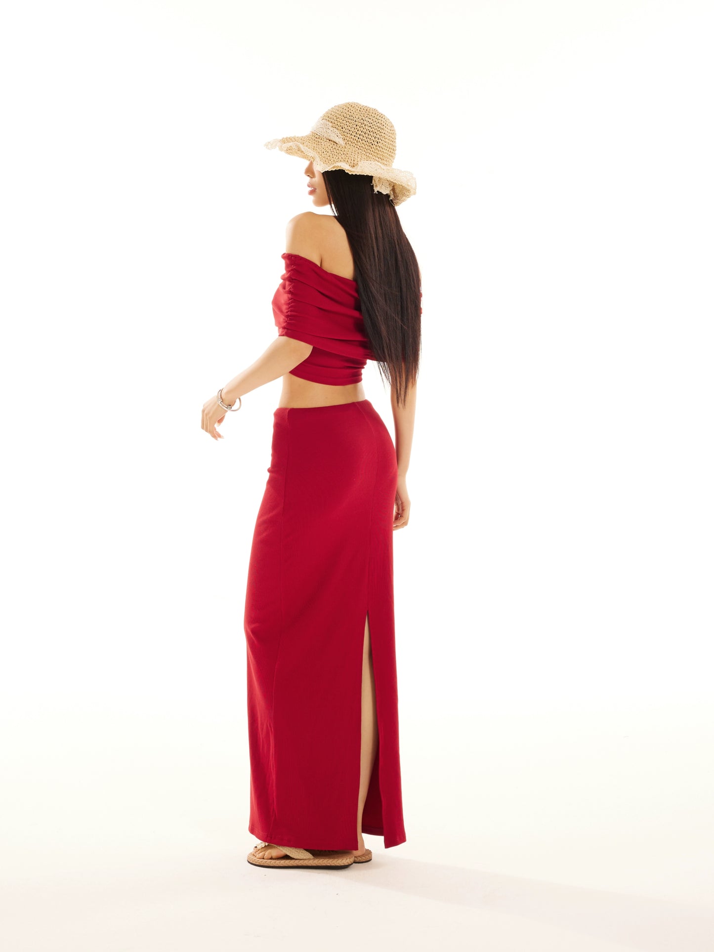 Slim One Shoulder Tops & Long Skirt Setup NA3759