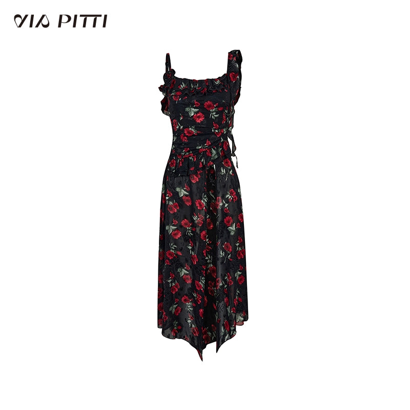 Detachable Strap Floral Long Dress NA4866