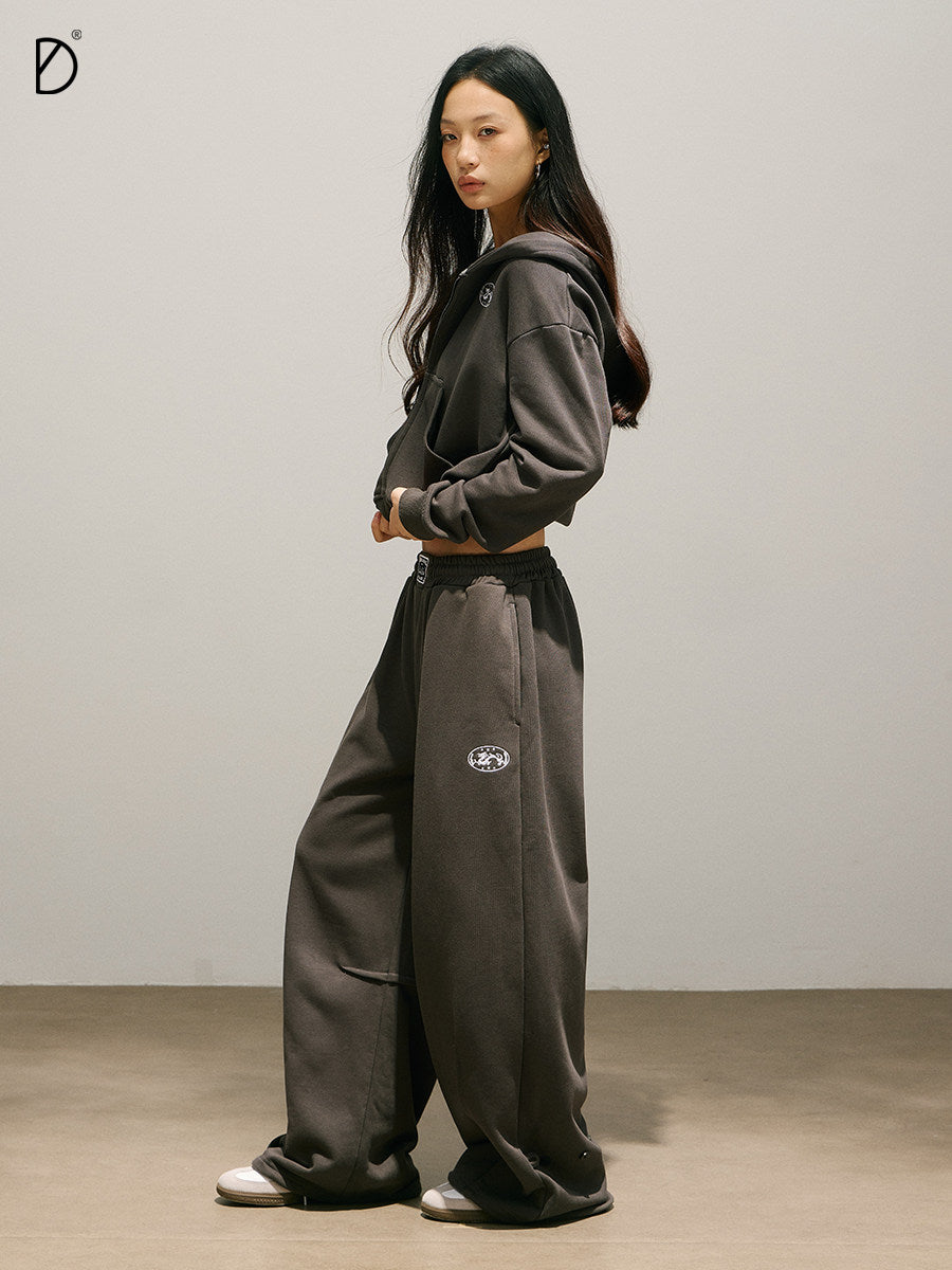 Letter Print Zipper Hoodie & Letter Print Wide Leg Sweatpants Setup NA8937