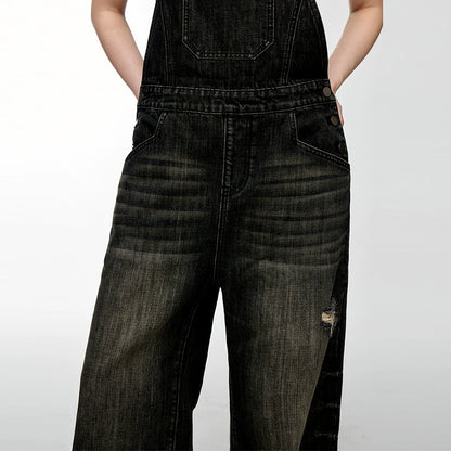 Washed Wide-Leg Straight Overalls NA4078