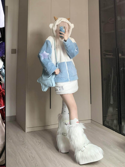 Y2K Fake Fur Platform Boots NA8481