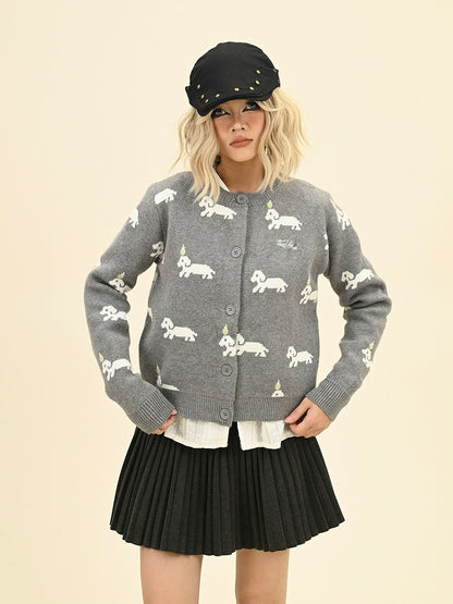 Dog Jacquard Oversize Knit Cardigan NA6324