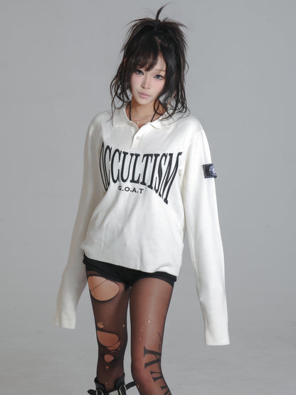 Embroidery Polo Neck Slim Knit Sweater NA8364