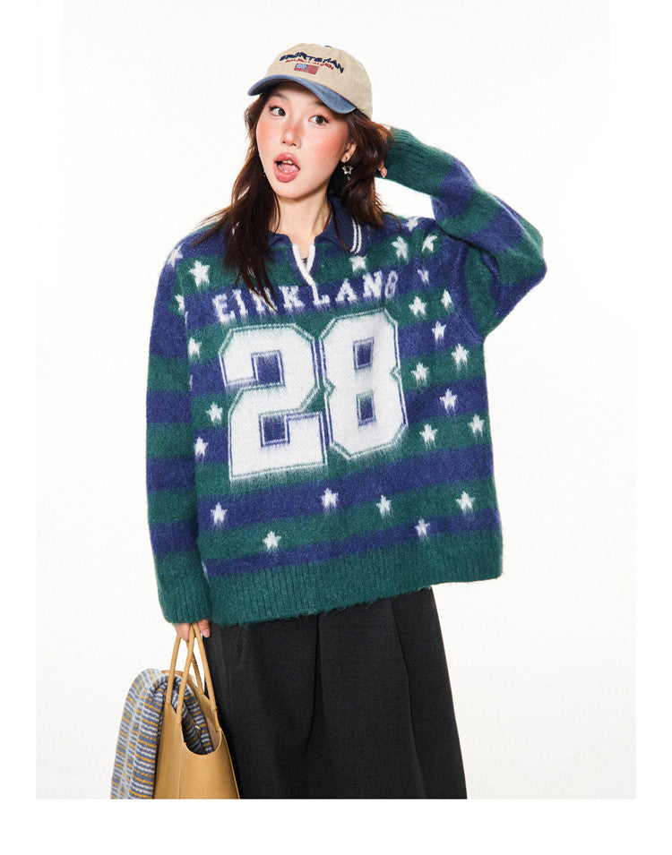 Star Pattern Number Knit Sweater NA9348