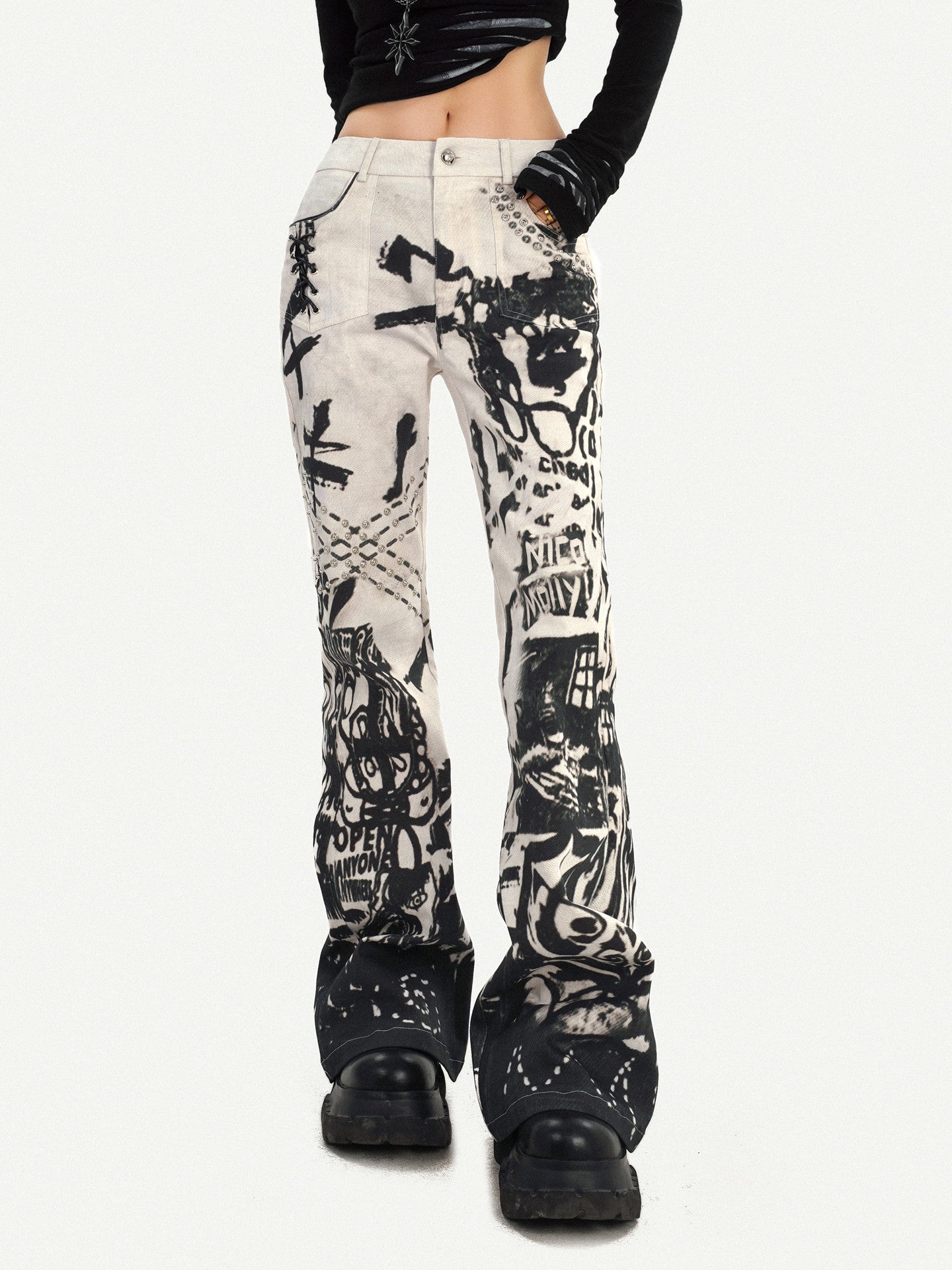 Ink Print Design Denim Jeans NA8583