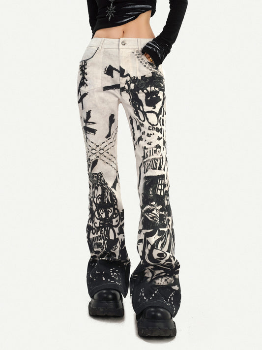 Ink Print Design Denim Jeans NA8583
