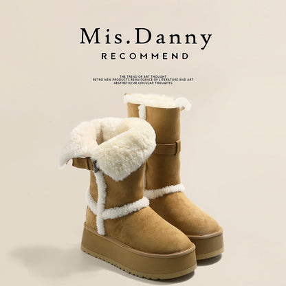 Fur Trim Platform Mid-Calf Boots NA8745