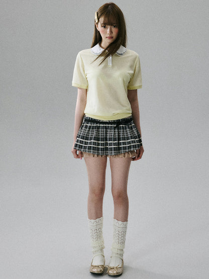 Lace Collar Short Sleeve Polo Shirt NA8845