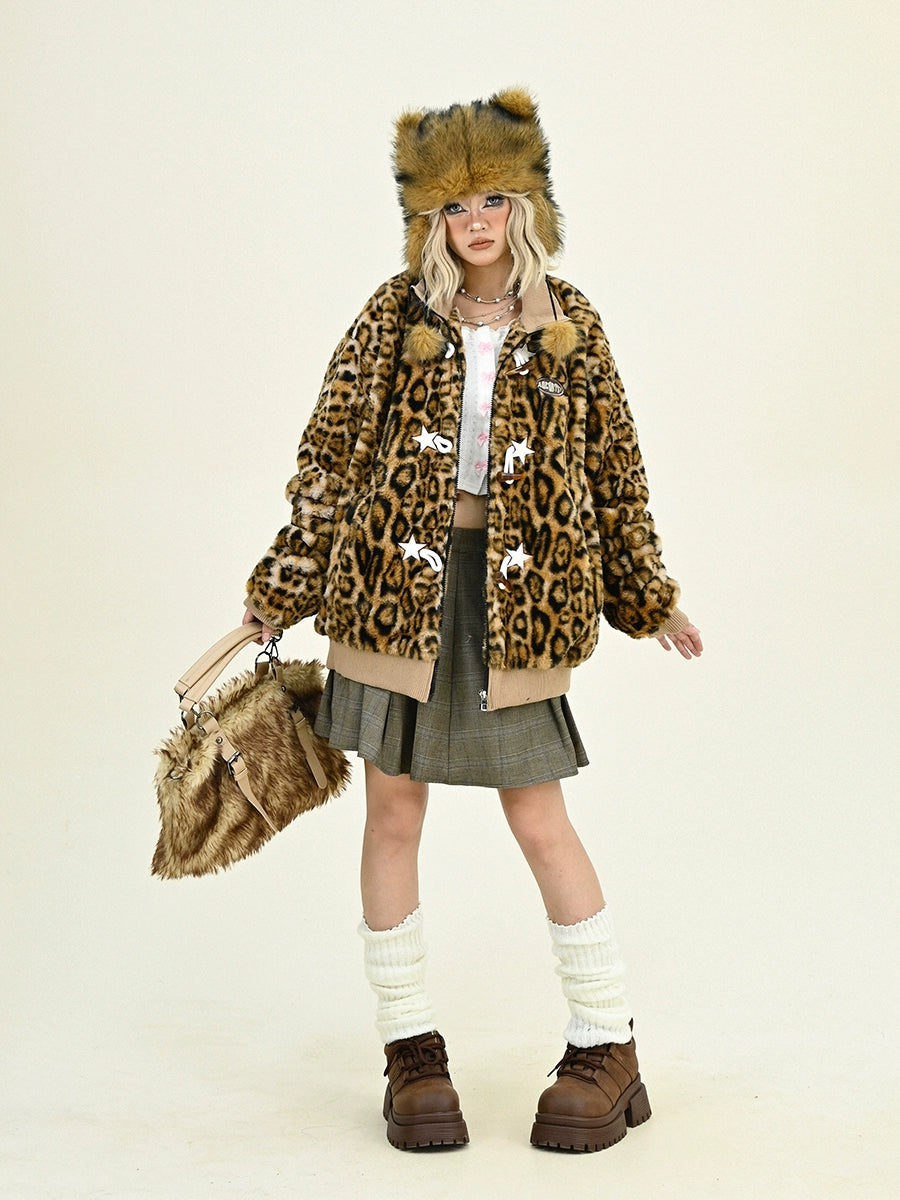 Leopard Print Toggle Puffer Jacket NA6454