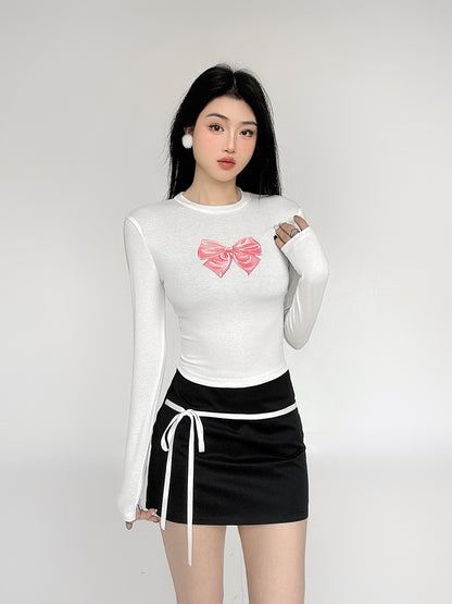 Bow Tie Low Waist Wrapped Hip Short Skirt NA4608