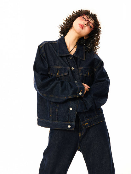 Button Oversize Denim Jacket & Wide Leg Denim Jeans Setup NA9368