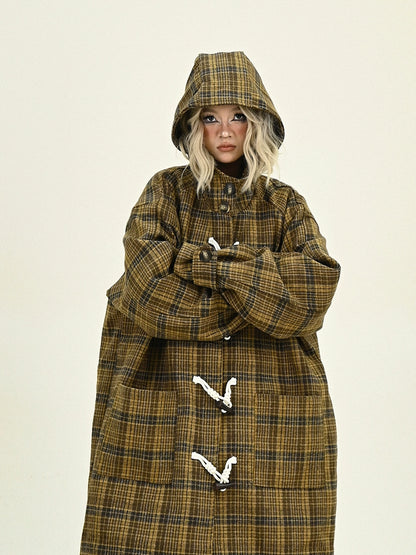 Plaid Hooded Long Coat NA6463