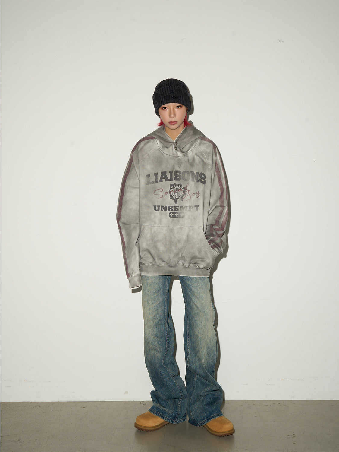 Letter Print Washed Oversize Hoodie NA9038