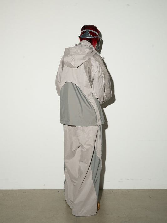 Oversize Nylon Hooded Jacket & Panel Wide Leg Pants Setup NA9111