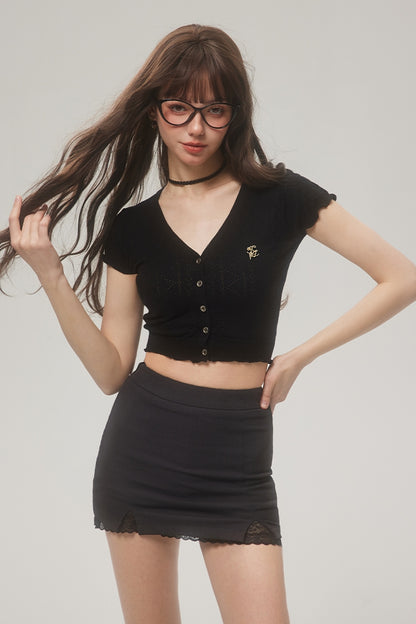 Thin V-neck Short Sleeve Knitted Top NA3946