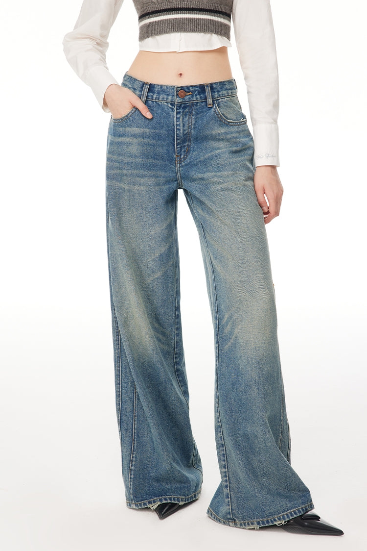 Washed Wide-Leg Buggy Denim Jeans NA4074