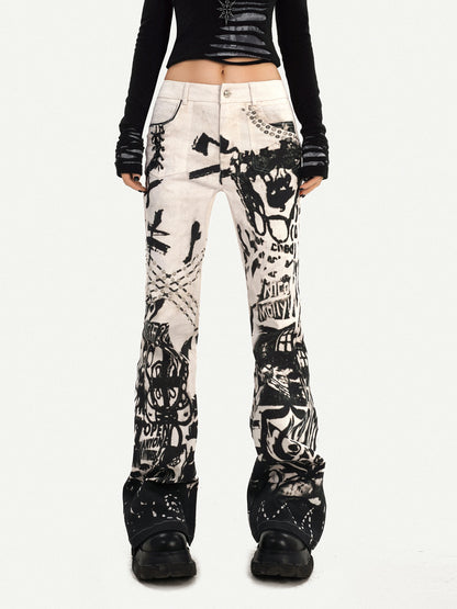 Ink Print Design Denim Jeans NA8583