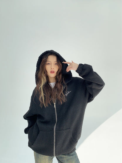 Oversized Zipper Hooded Knit Cardigan NA2847