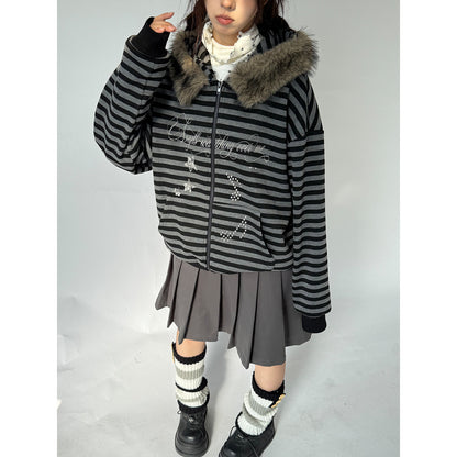 Detachable Fur Collar Fleece Lining Hooded Jacket NA9248