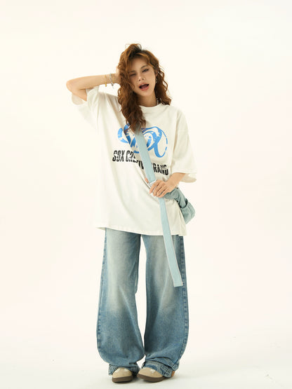 Letter Print Oversize Short Sleeve T-shirt NA3142