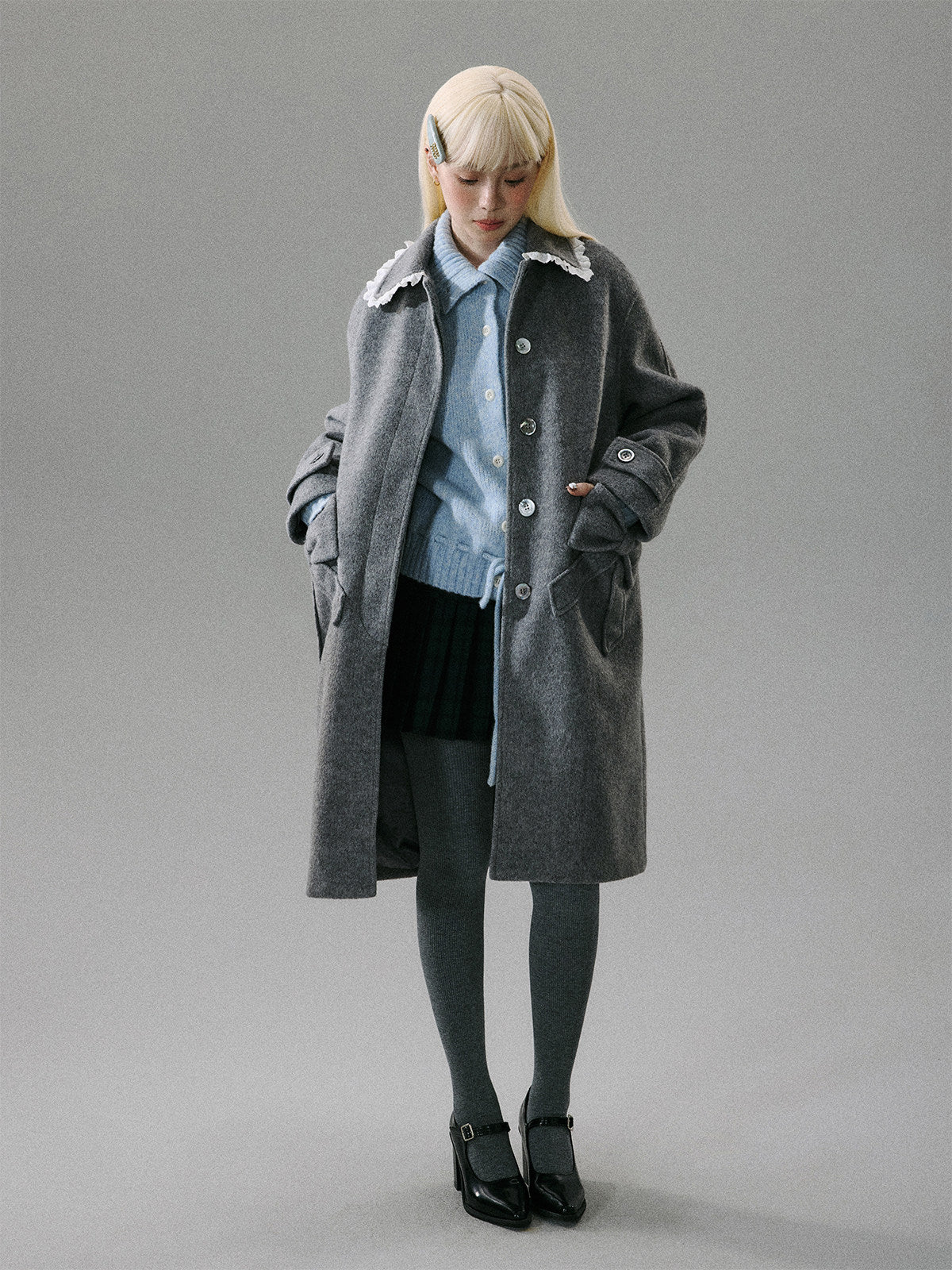 Lace Collar and Ribbon-Detail Coat NA8821