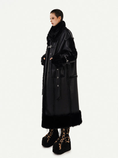 PU Leather Fake Fur Stand Neck Coat NA8609