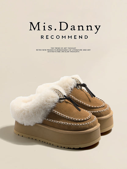 Fake Fur Lined Stitch Detail Platform Mules NA8669