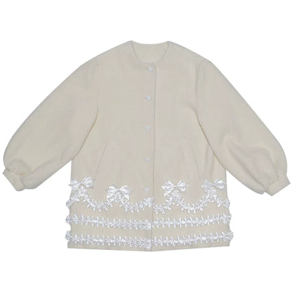 Lace Bow Puff Sleeve Coat NA8270