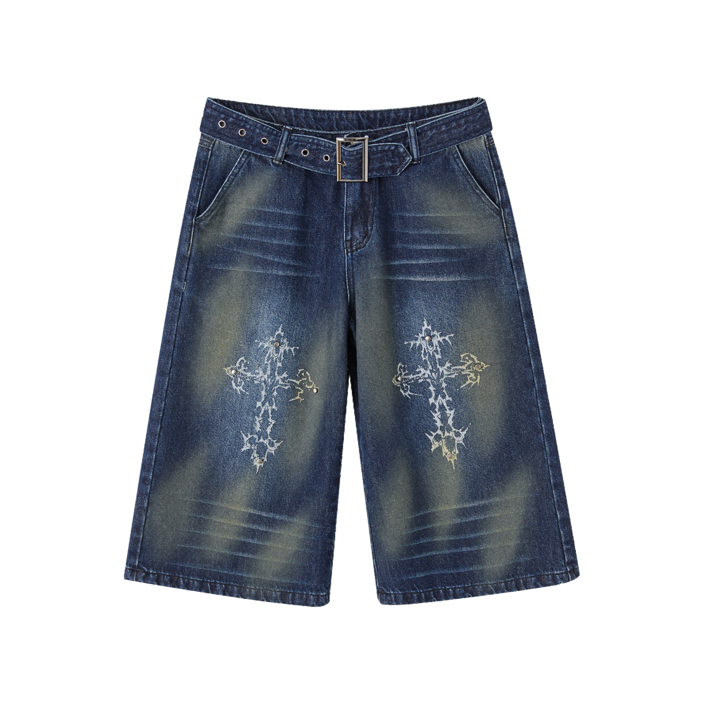 Washed Damage High-Waist Cropped Straight Denim Jeans NA8880