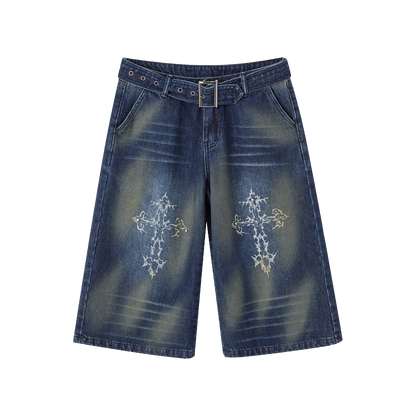 Washed Damage High-Waist Cropped Straight Denim Jeans NA8880