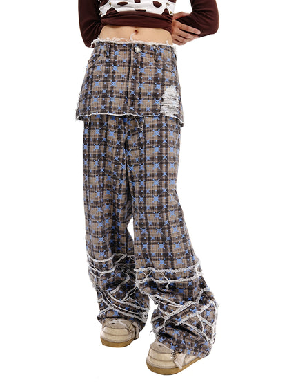 Skull Plaid Wrap Skirt Pants NA6709