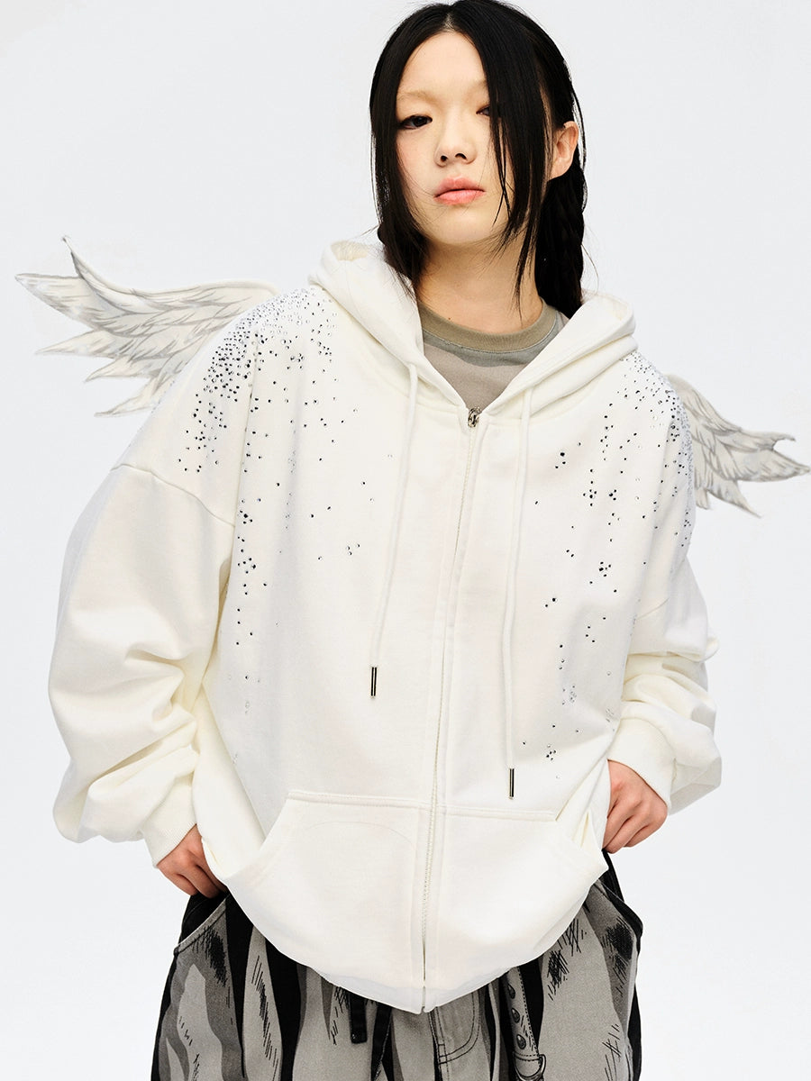 Rhinestone Angel Zipper Hoodie NA6677