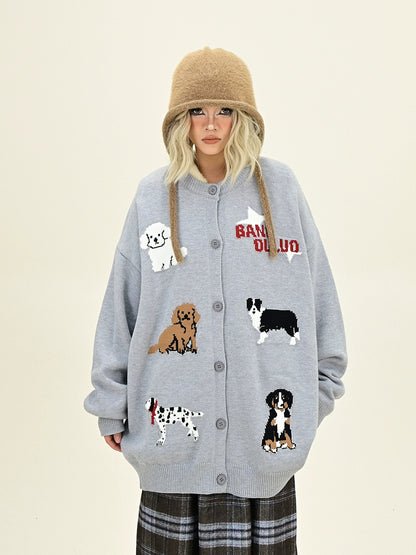 Cartoon Dog Knit Cardigan NA6414