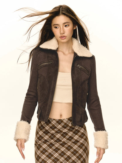 Fur Collar Suede Short Jacket NA5270