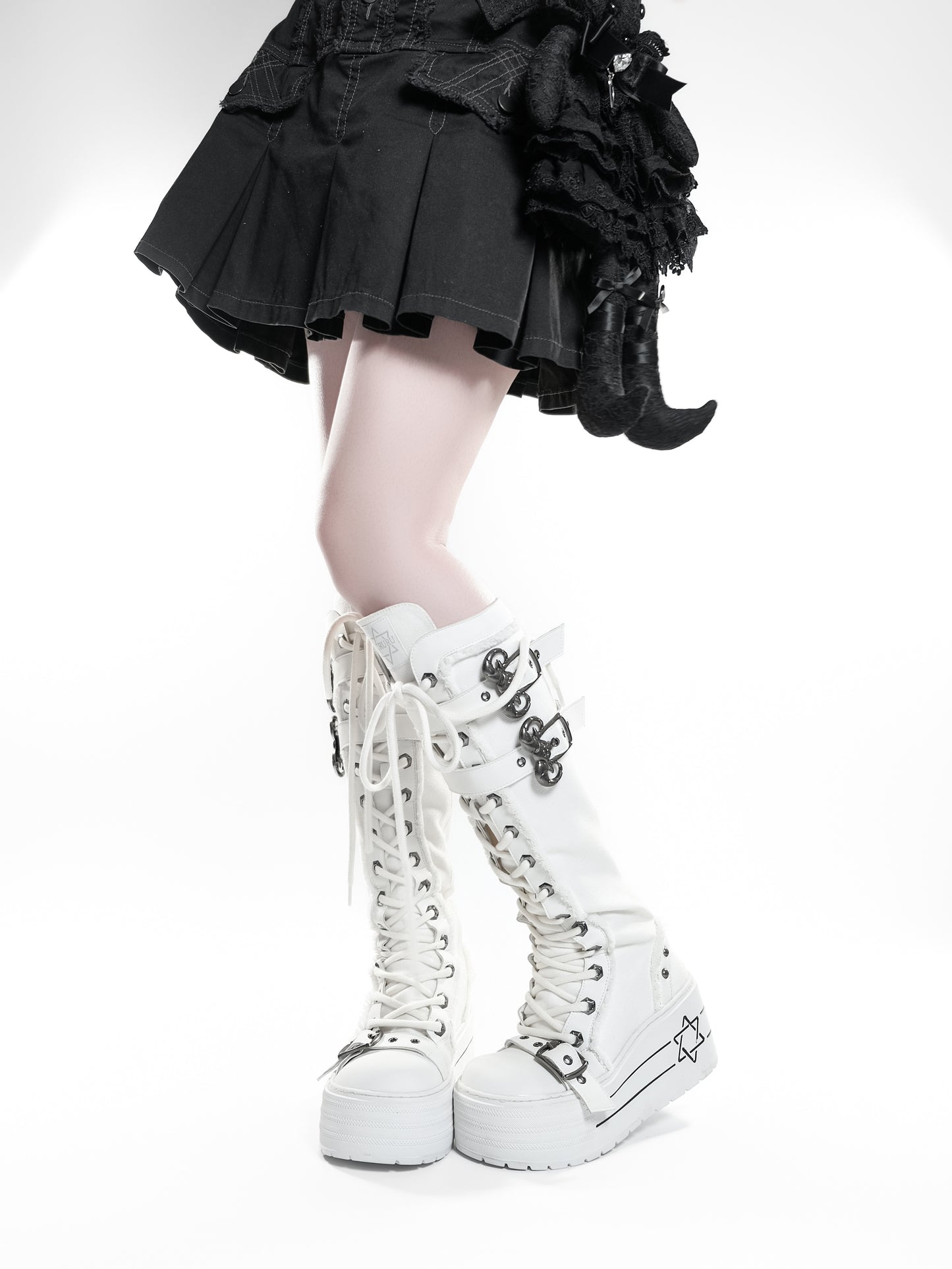 Satan Contract Canvas Platform Long Boots NA8501