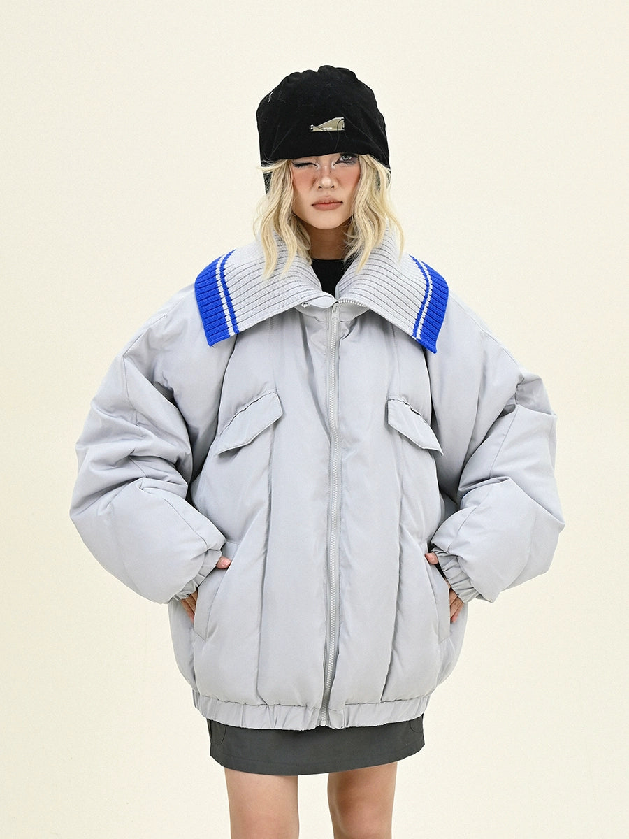 Oversize Knit Turtle Neck Mix Puffer Jacket NA6194