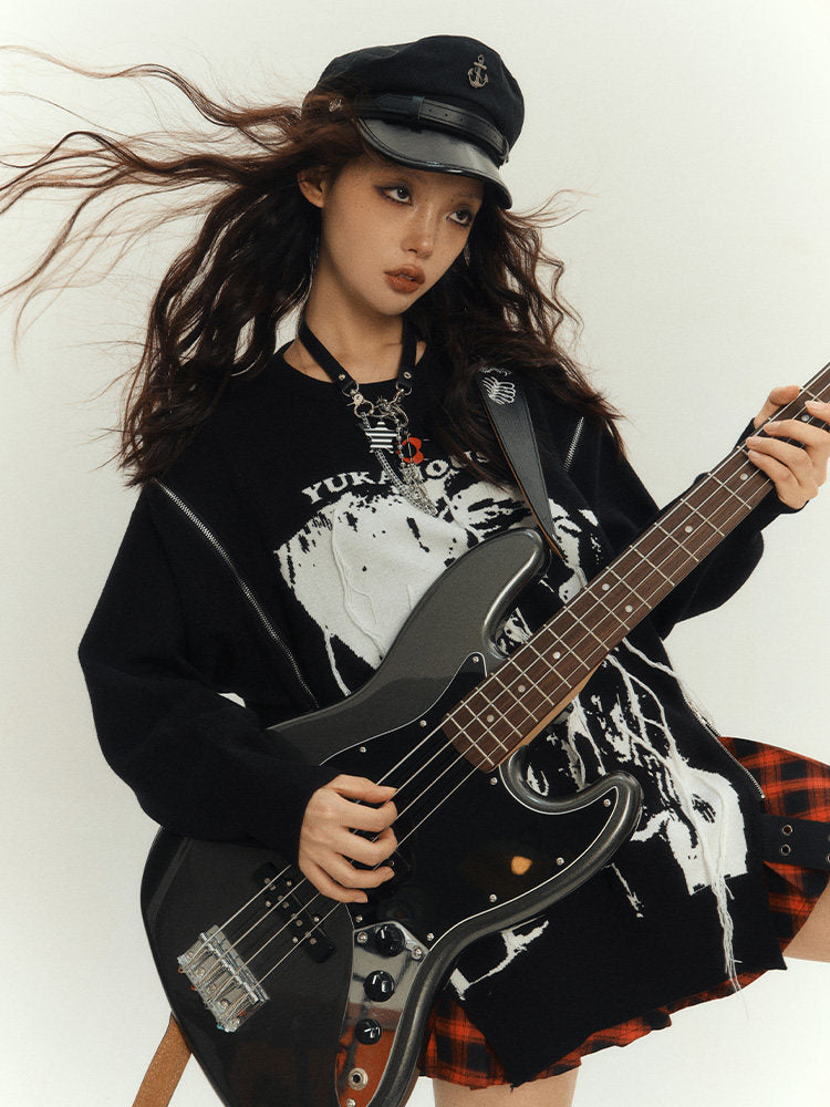 Zipper Design Oversize Knit Sweater NA8884