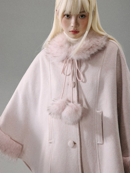 Sweet Girl Pink Long Hair Tweed Cape Coat NA8806