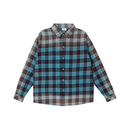 Color Block Gradient Checkered Long-Sleeve Shirt NA2472