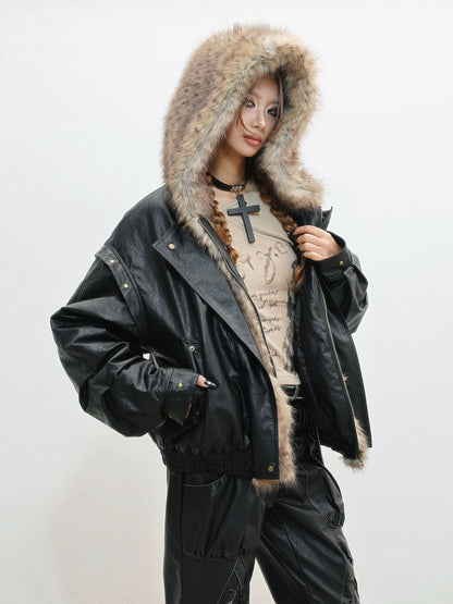 Fur Patchwork Thick PU Leather Jacket NA8562