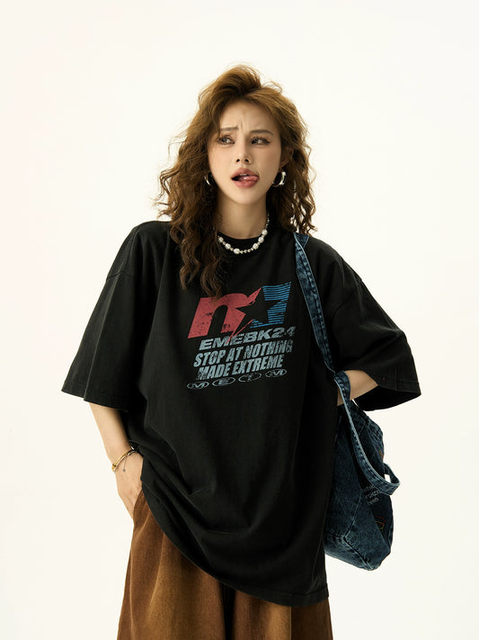 Letter Print Oversize Short Sleeve T-shirt NA3174