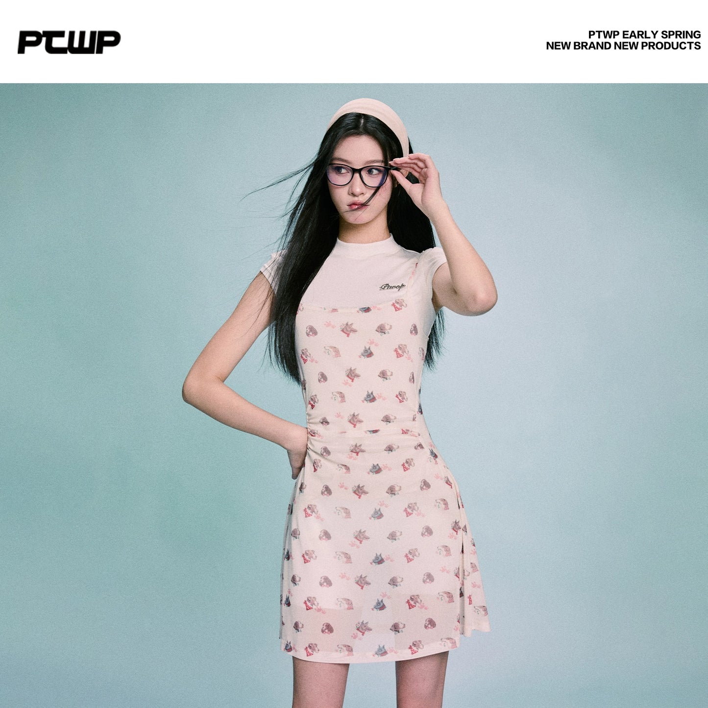 Puppy Print Slim Strap Dress NA5691