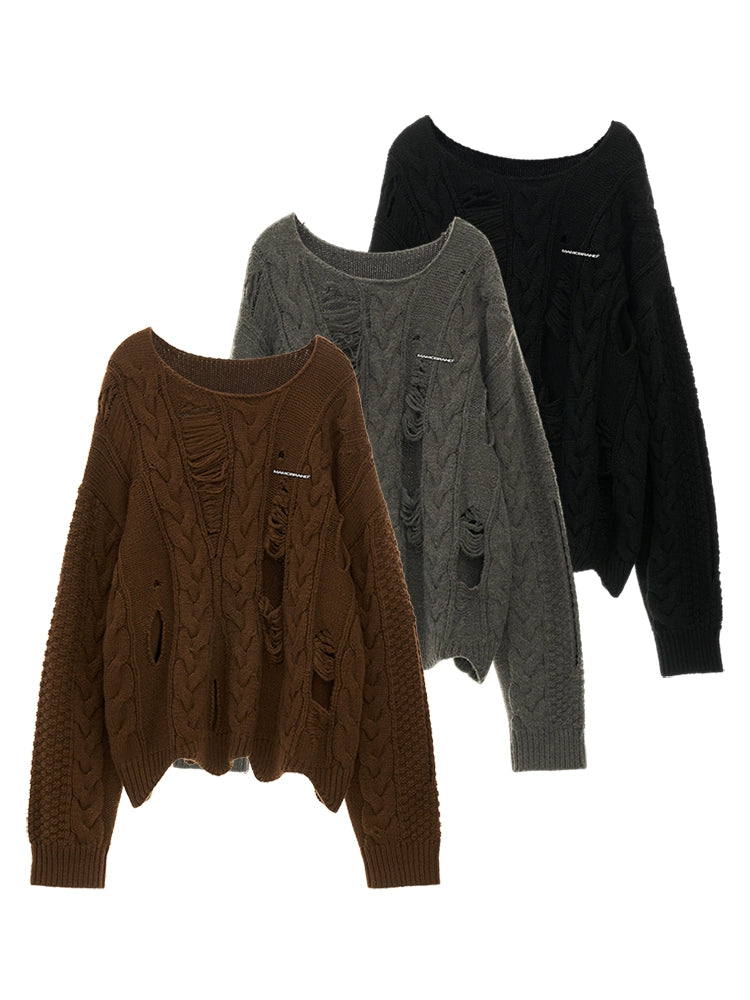 Oversize Hole Damage Knit Sweater NA5747