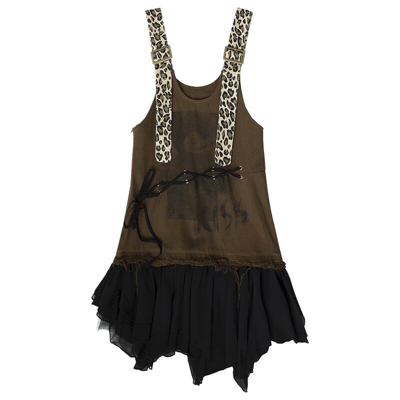 Leopard Print Patchwork Lace-Up Irregular Dress NA8956