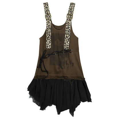 Leopard Print Patchwork Lace-Up Irregular Dress NA8956