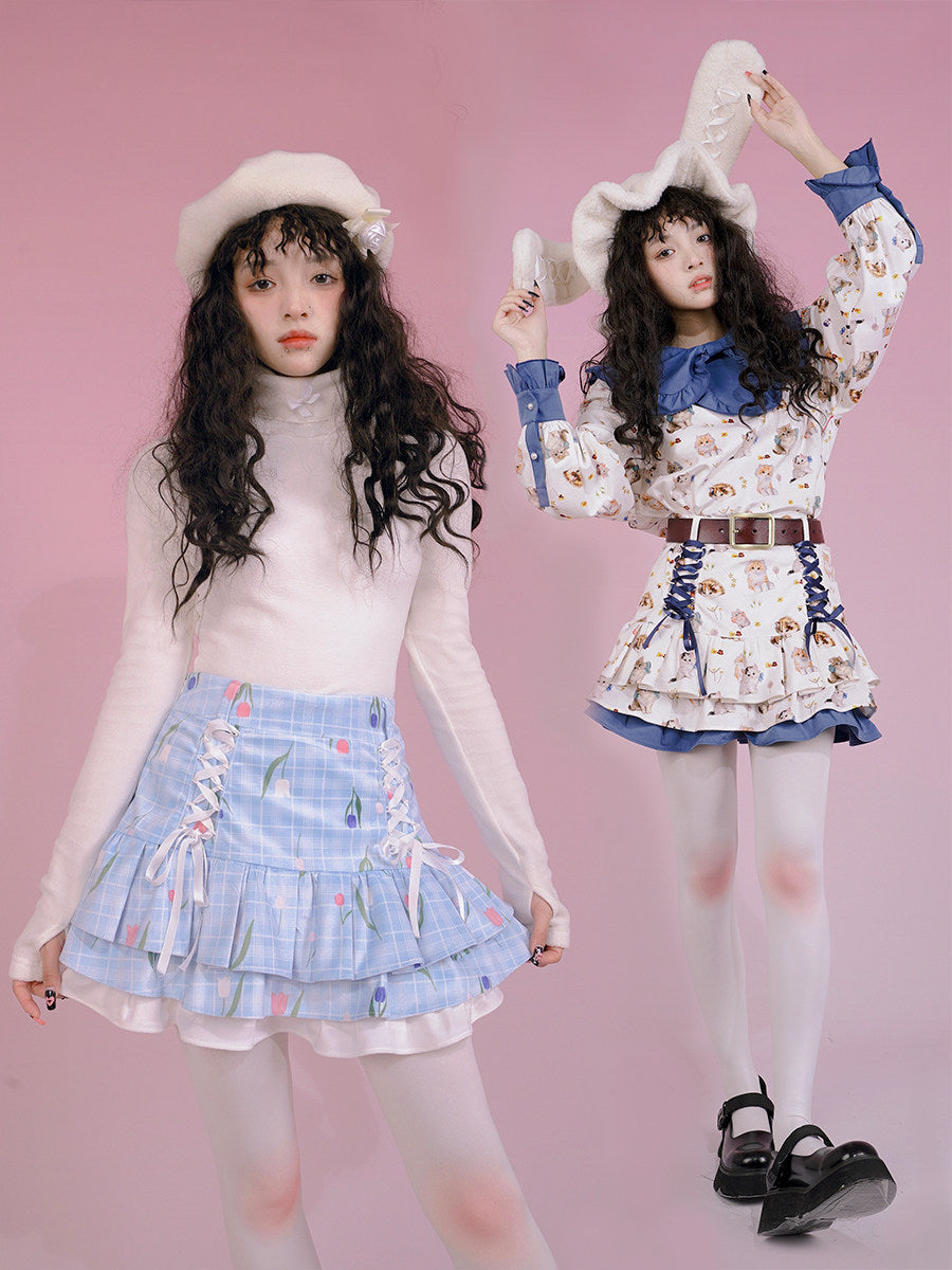 Flower Print Bow Skirt NA8271-K